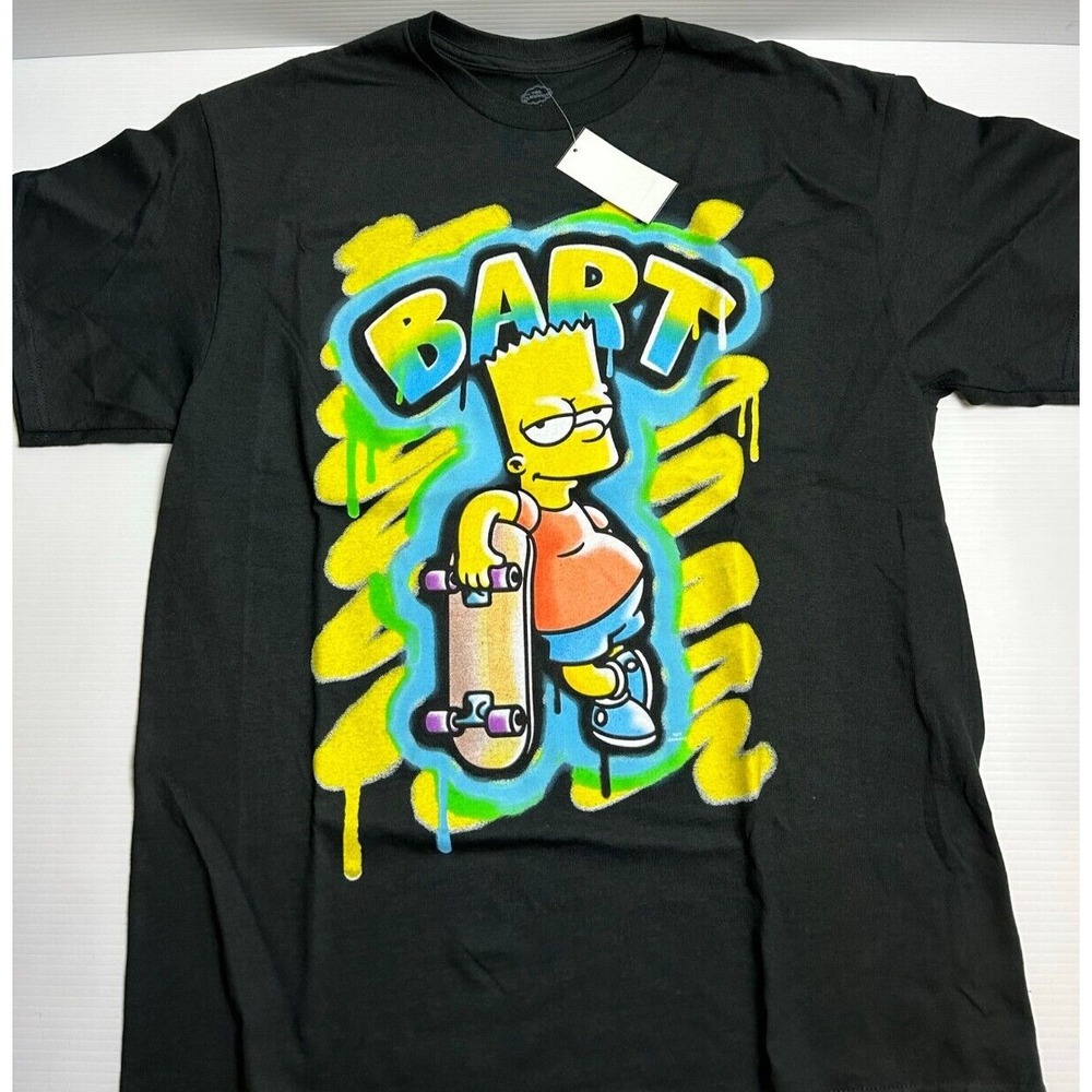 New The Simpsons Bart Simpson Skateboard Graffiti Graphic Tee Black Mens XXL